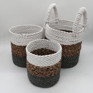 Set med Korgar av Sjögräs - Grå / Naturlig / Vit