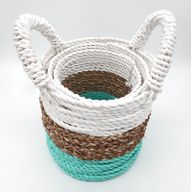 Set med Korgar av Sjögräs - Grön / Naturlig / Vit