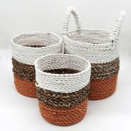 Set med Korgar av Sjögräs - Orange / Naturlig / Vit