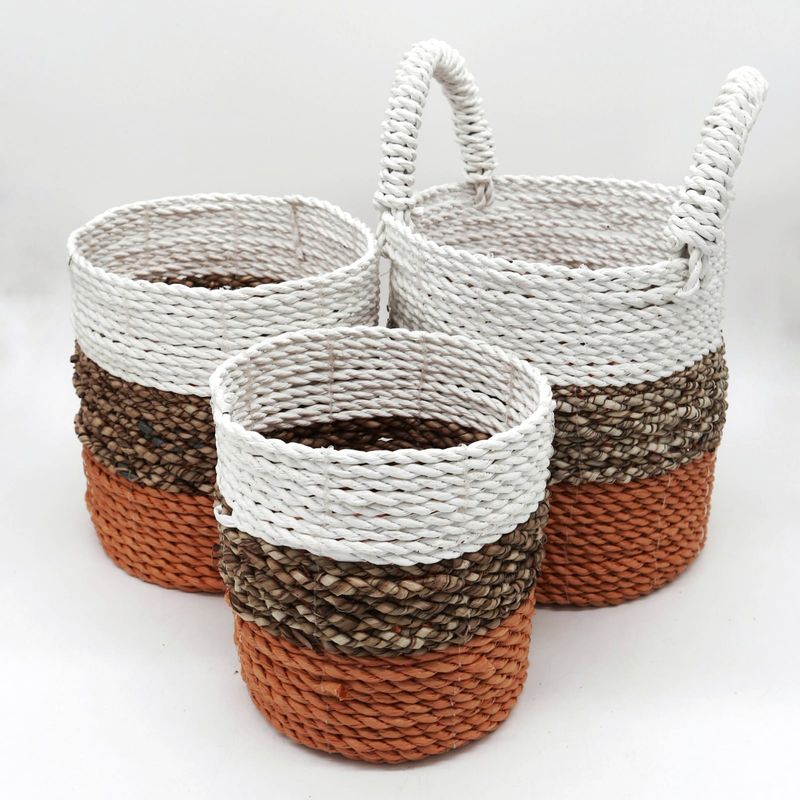 Set med Korgar av Sjögräs - Orange / Naturlig / Vit