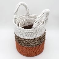 Set med Korgar av Sjögräs - Orange / Naturlig / Vit