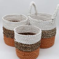 Set med Korgar av Sjögräs - Orange / Naturlig / Vit