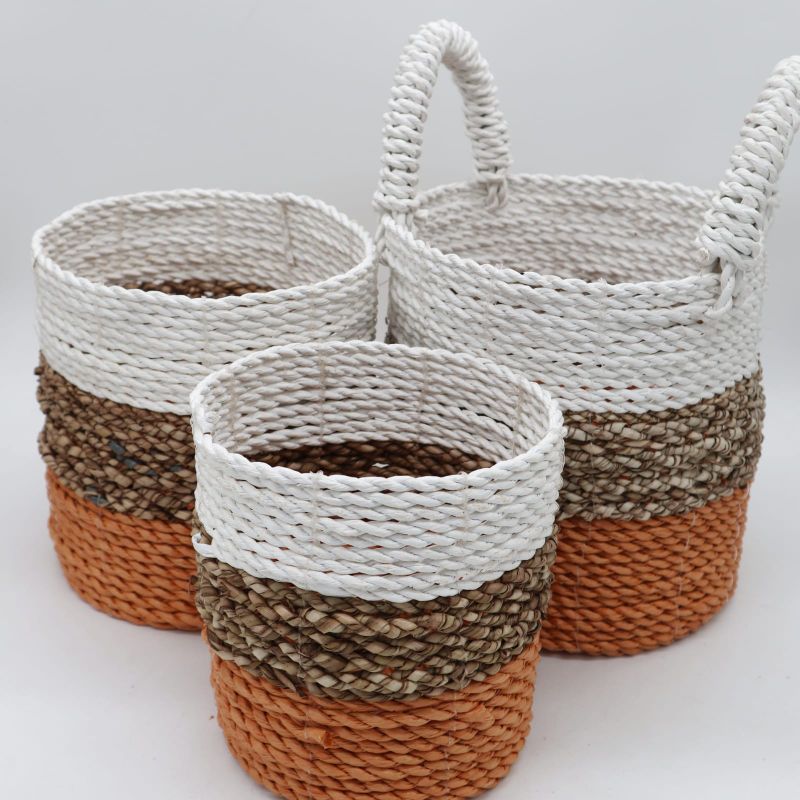 Set med Korgar av Sjögräs - Orange / Naturlig / Vit