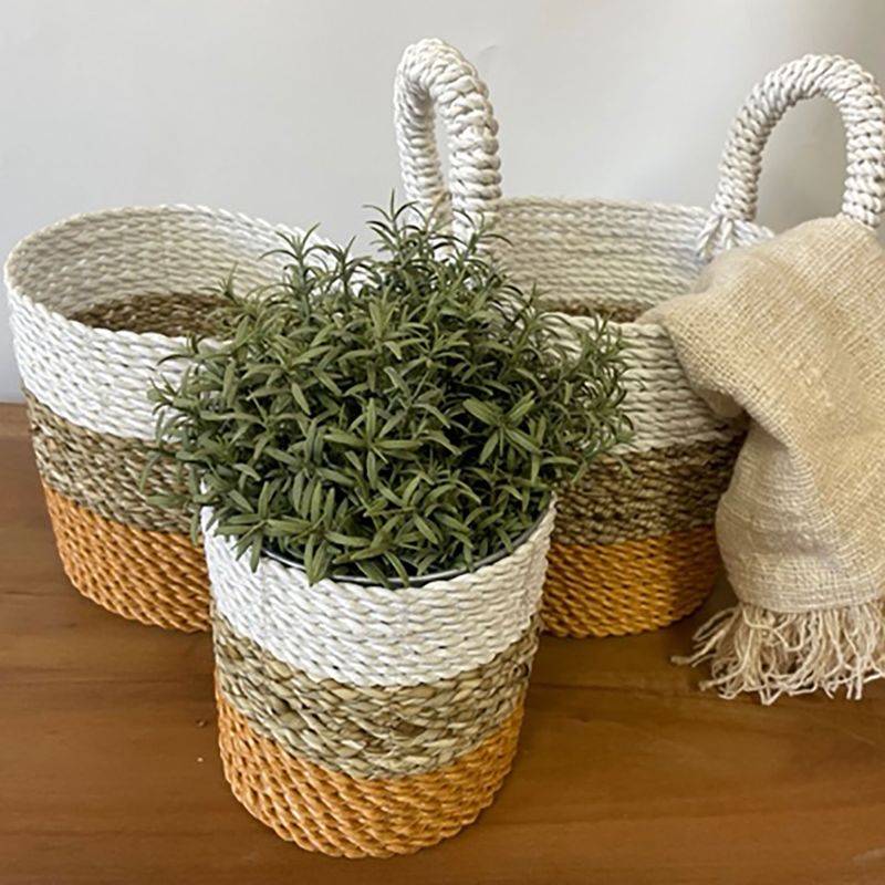 Set med Korgar av Sjögräs - Orange / Naturlig / Vit
