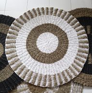 Rund Matta av Sjögräs - Vit & Beige - Sol - 1m