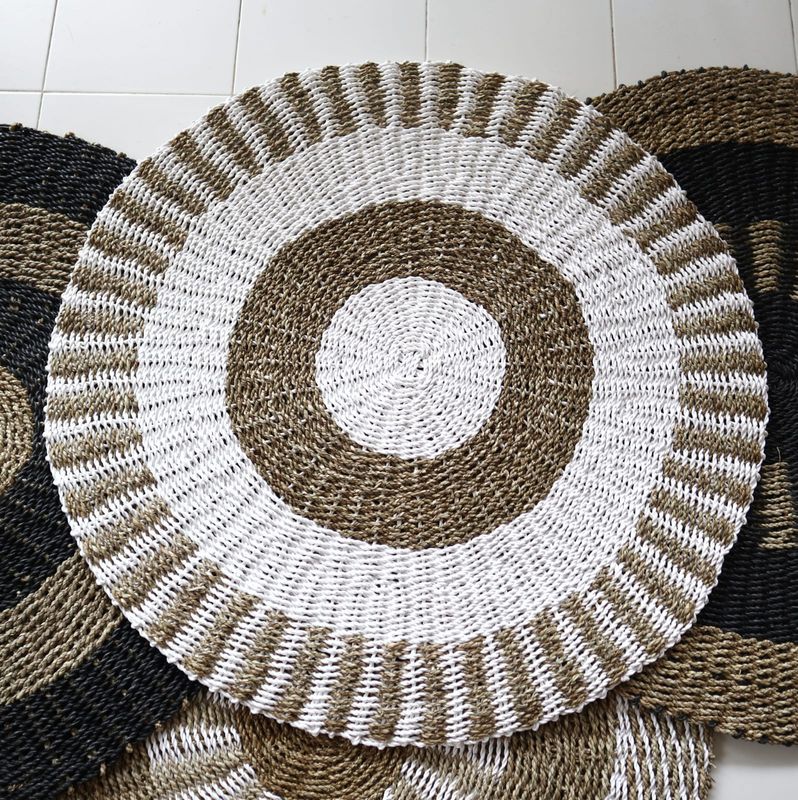 Rund Matta av Sjögräs - Vit & Beige - Sol - 1m