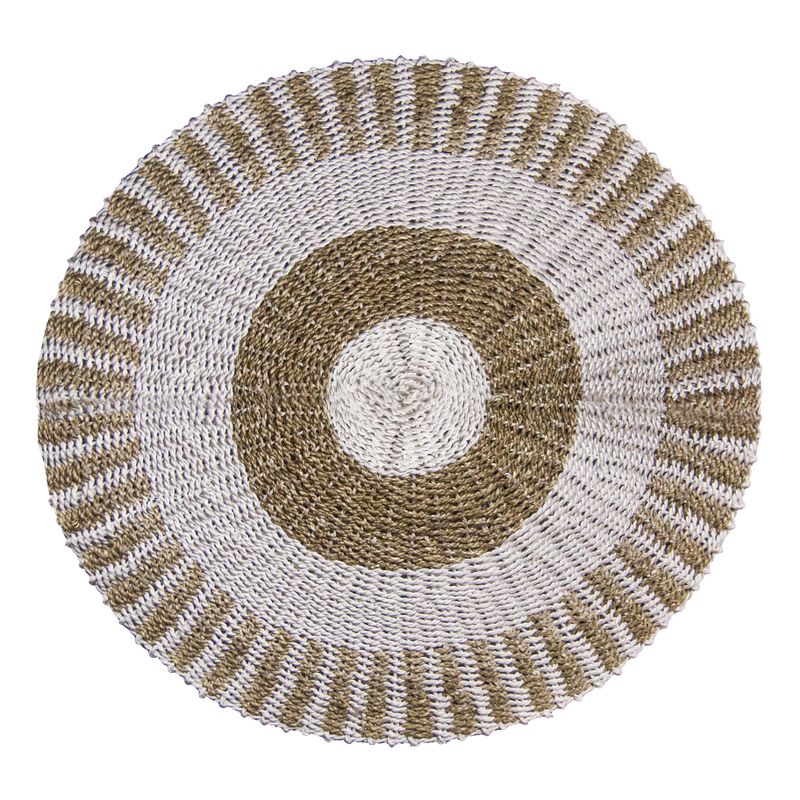 Rund Matta av Sjögräs - Vit & Beige - Sol - 1m