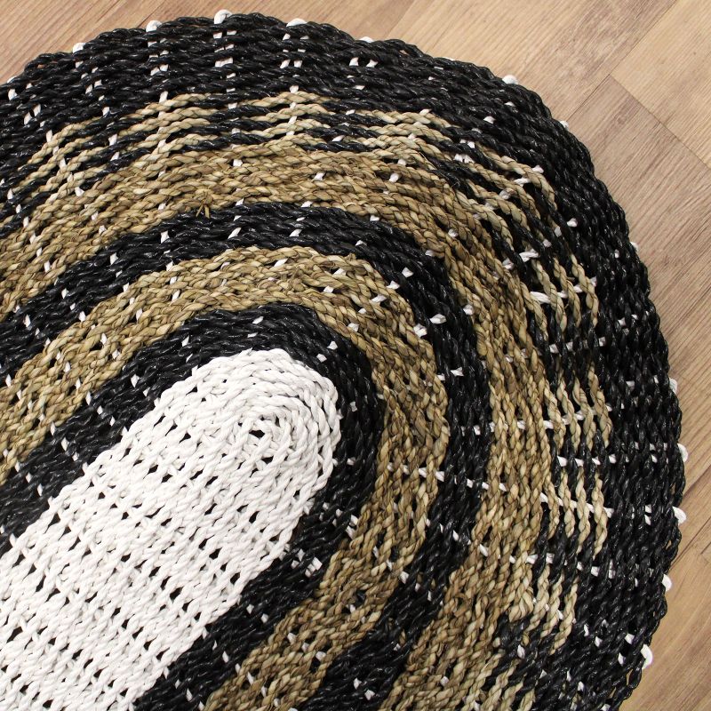 Oval Matta av Sjögräs - Svart, Vit & Beige - Klassisk - 60x120cm