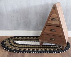 Oval Matta av Sjögräs - Svart, Vit & Beige - Klassisk - 60x120cm
