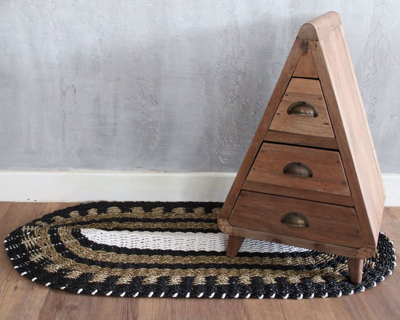 Oval Matta av Sjögräs - Svart, Vit & Beige - Klassisk - 60x120cm