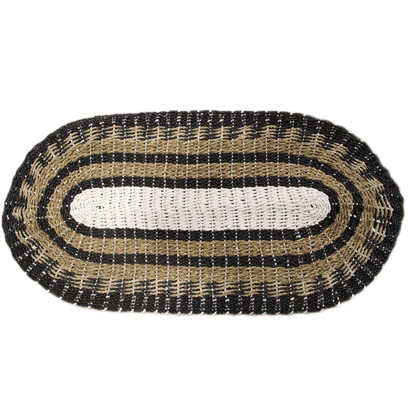 Oval Matta av Sjögräs - Svart, Vit & Beige - Klassisk - 60x120cm