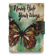 Läderbunden Anteckningsbok med Rufsade Sidokanter - "Never Hide Your Wings"