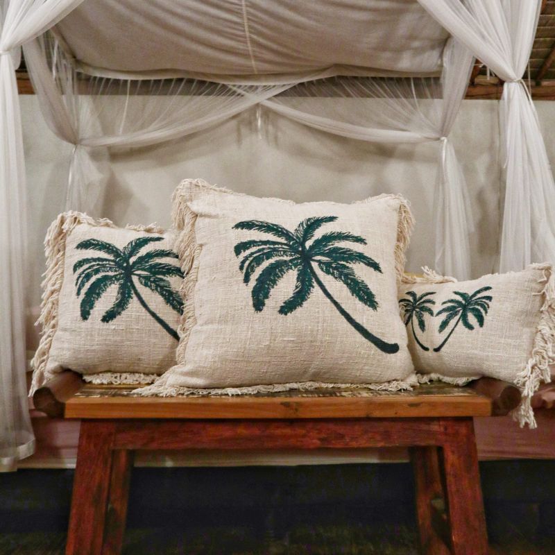 Kuddfodral i Linne 60x60cm Palmträd med Fransar