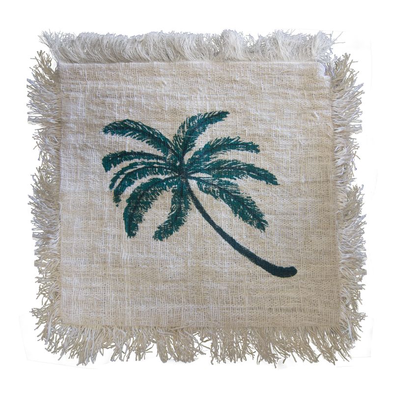 Kuddfodral i Linne 60x60cm Palmträd med Fransar