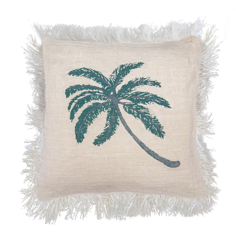 Kuddfodral i Linne 60x60cm Palmträd med Fransar