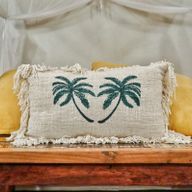 Kuddfodral i Linne 30x50cm Palmträd med Fransar