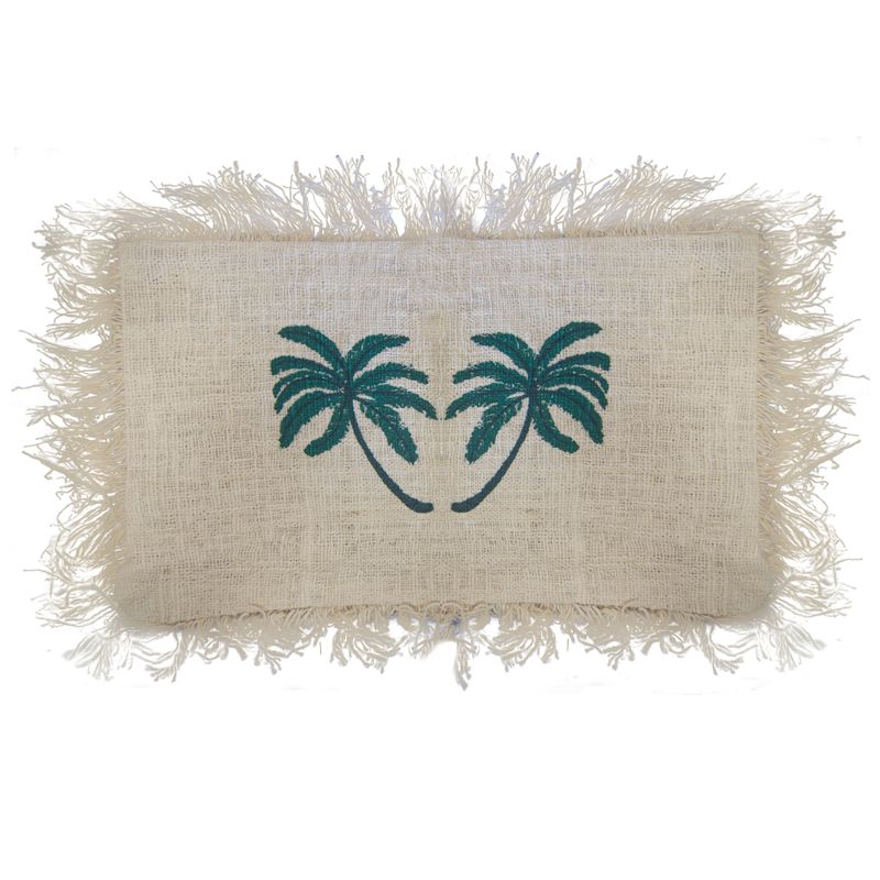 Kuddfodral i Linne 30x50cm Palmträd med Fransar