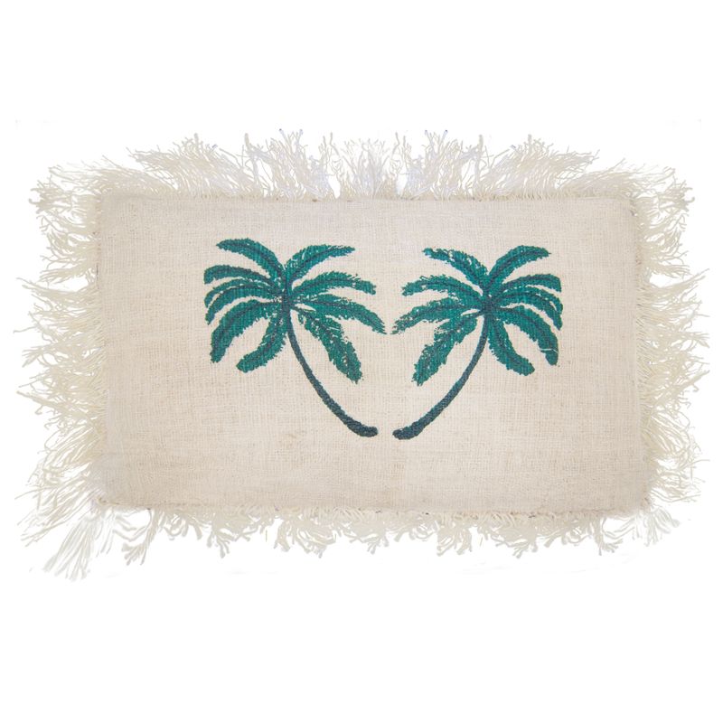 Kuddfodral i Linne 30x50cm Palmträd med Fransar