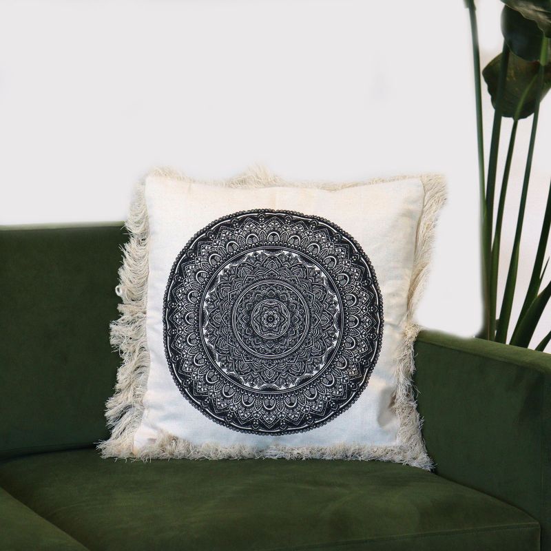 Traditionella Mandala Kuddfodral - 45x45cm - Svart