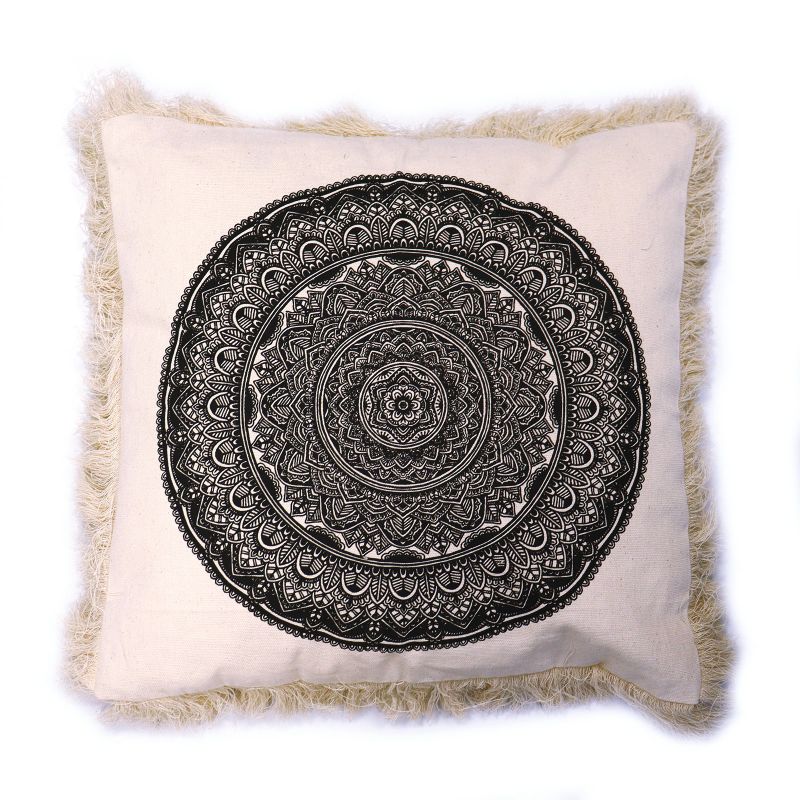 Traditionella Mandala Kuddfodral - 45x45cm - Svart