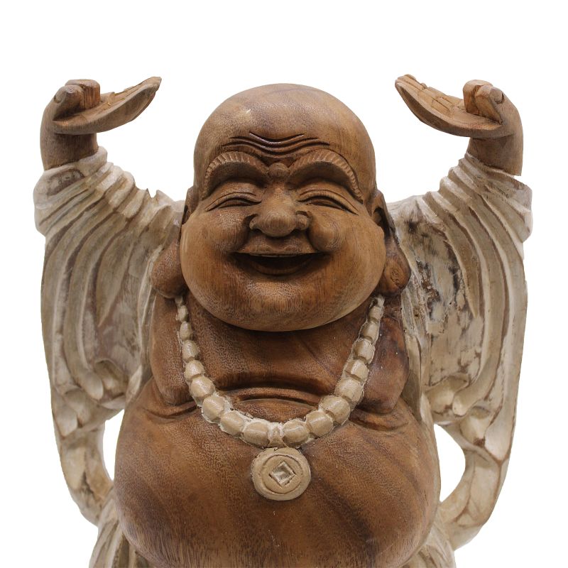 Handsnidad Buddhastaty - 40cm Upp med Händerna - Vitkalkat