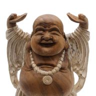 Handsnidad Buddhastaty - 40cm Upp med Händerna - Vitkalkat