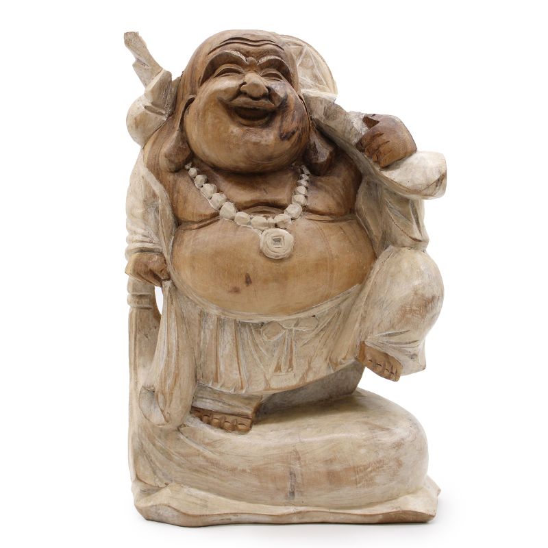 Handsnidad Buddhastaty - 30cm Ta med Ved - Vitkalkat