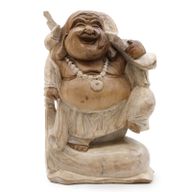 Handsnidad Buddhastaty - 30cm Ta med Ved - Vitkalkat