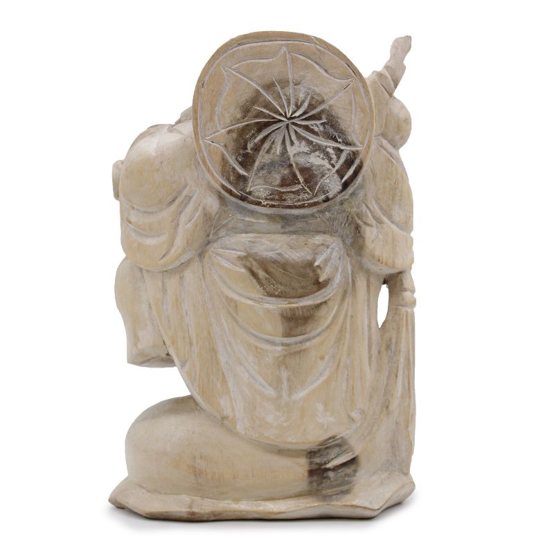 Handsnidad Buddhastaty - 30cm Ta med Ved - Vitkalkat