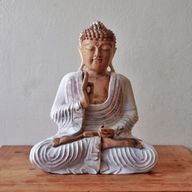 Handsnidad Buddhastaty - 30cm Undervisning - Vitkalkat