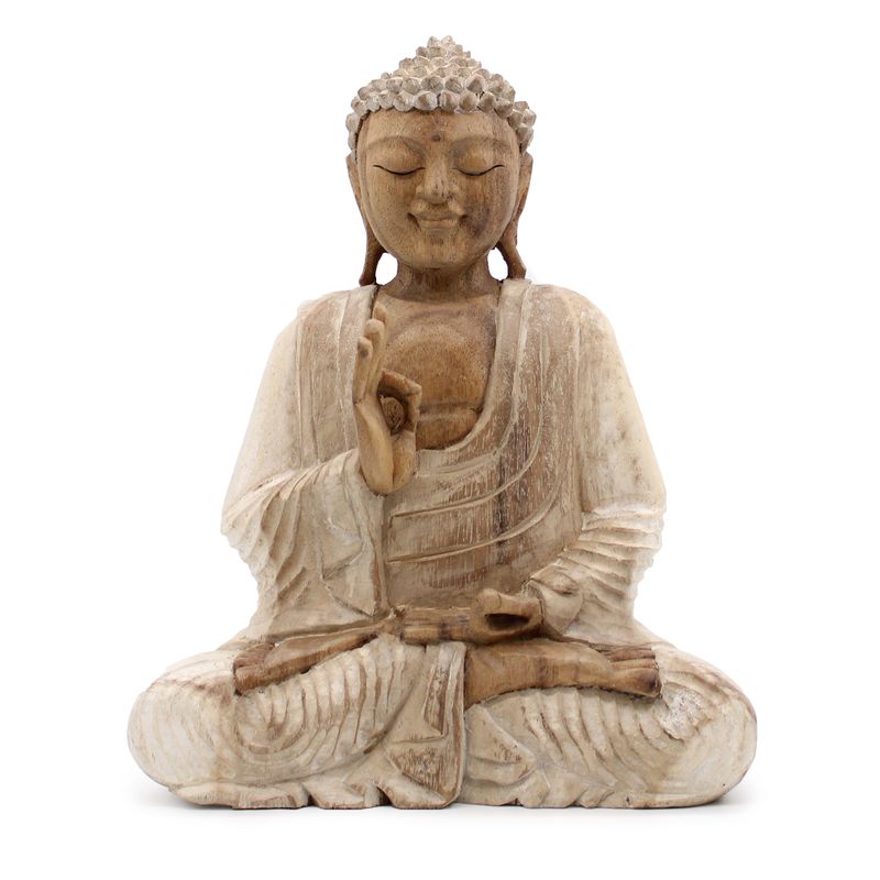 Handsnidad Buddhastaty - 30cm Undervisning - Vitkalkat