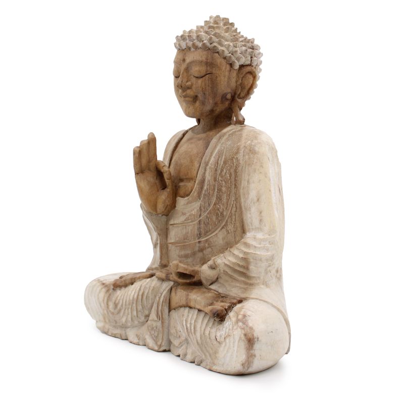 Handsnidad Buddhastaty - 30cm Undervisning - Vitkalkat