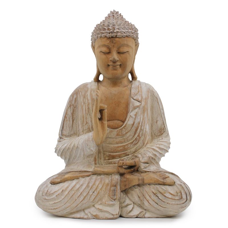 Handsnidad Buddhastaty - 40cm Undervisning - Vitkalkat