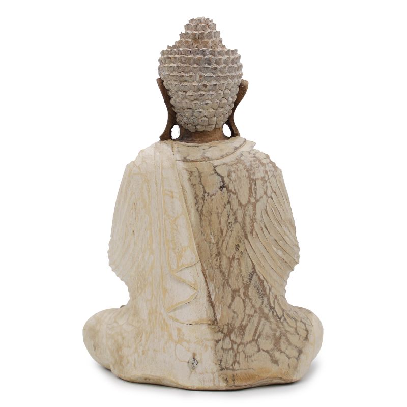 Handsnidad Buddhastaty - 40cm Välkomnande - Vitkalkat