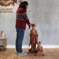 Handsnidad Buddhastaty - 100cm Välkomnande - Vitkalkat