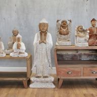 Handsnidad Buddhastaty - 100cm Välkomnande - Vitkalkat