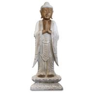 Handsnidad Buddhastaty - 100cm Välkomnande - Vitkalkat