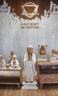 Handsnidad Buddhastaty - 100cm Välkomnande - Vitkalkat