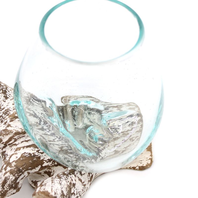 Smält Glas på Vitkalkat Trä - Liten Skål
