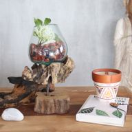 Smält Glas på Trä med Ställ - Mellanstor Skål