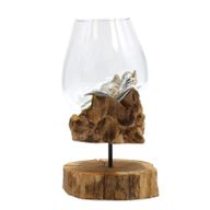Smält Glas på Trä med Ställ - Stor Skål