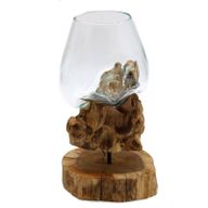 Smält Glas på Trä med Ställ - Stor Skål