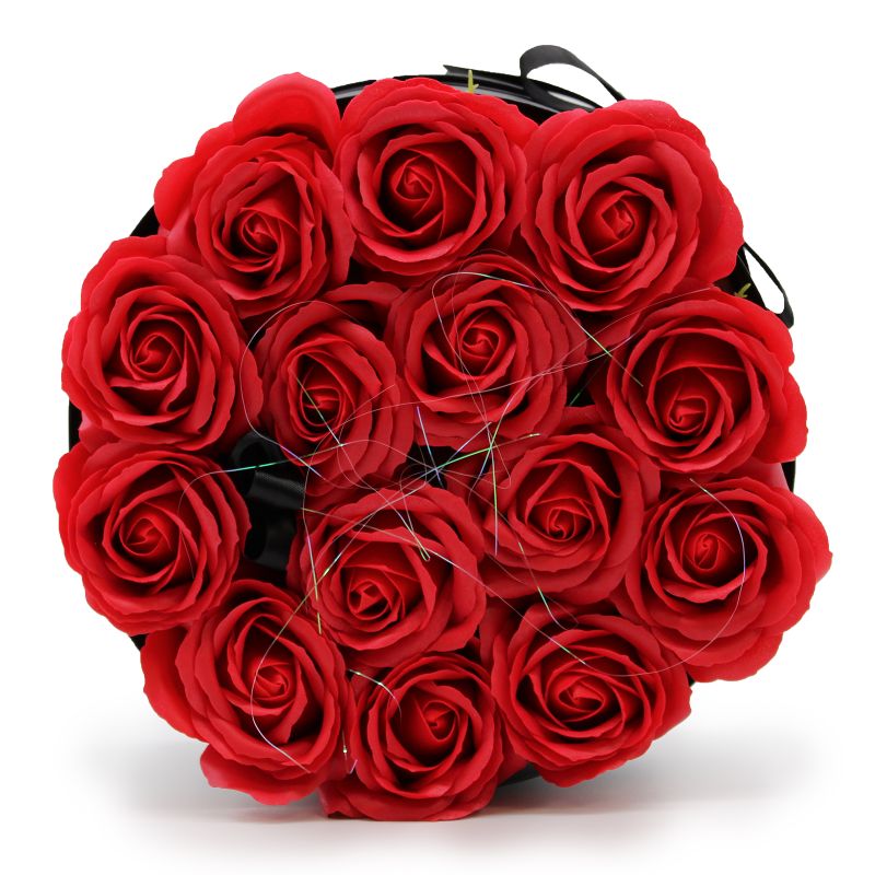 Gåvoset med Tvålblommor - 14 Röda Rosor - Rund