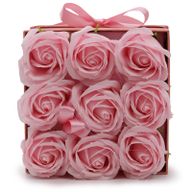 Gåvoset med Tvålblommor - 9 Rosa Rosor - Kvadrat