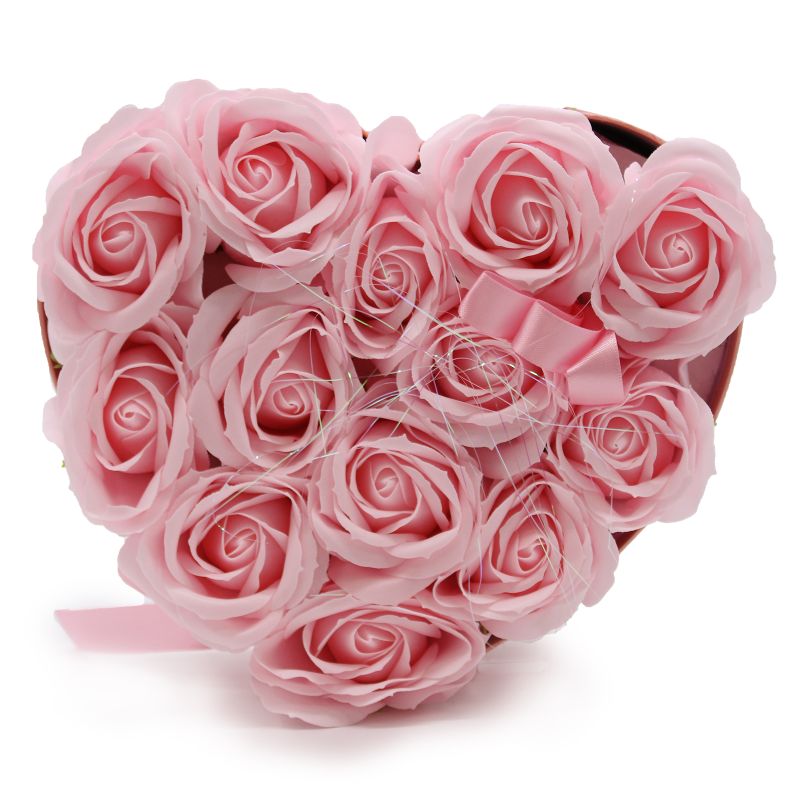 Gåvoset med Tvålblommor - 13 Rosa Rosor - Hjärta