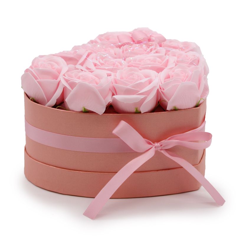Gåvoset med Tvålblommor - 13 Rosa Rosor - Hjärta