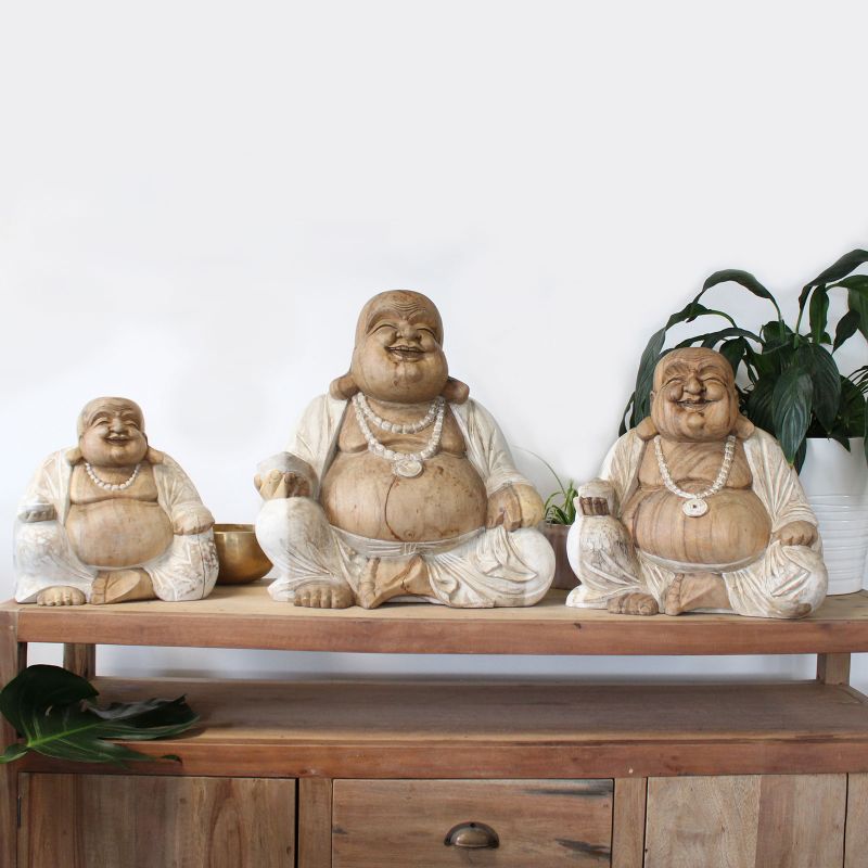 Handsnidad Buddhastaty - 40cm Glad - Vitkalkat