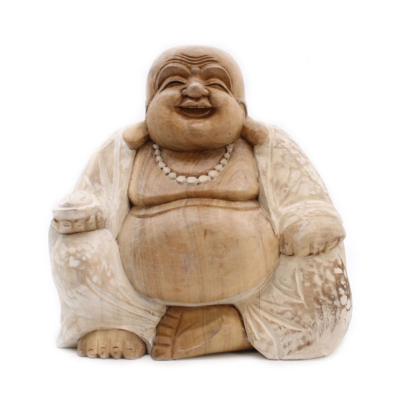 Handsnidad Buddhastaty - 30cm Glad - Vitkalkat