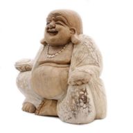 Handsnidad Buddhastaty - 30cm Glad - Vitkalkat