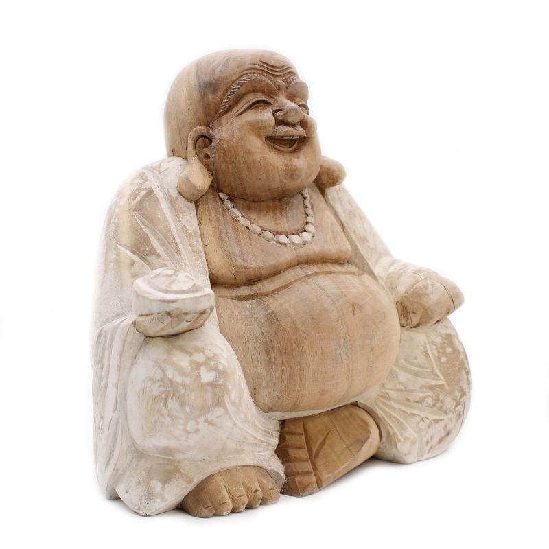 Handsnidad Buddhastaty - 30cm Glad - Vitkalkat